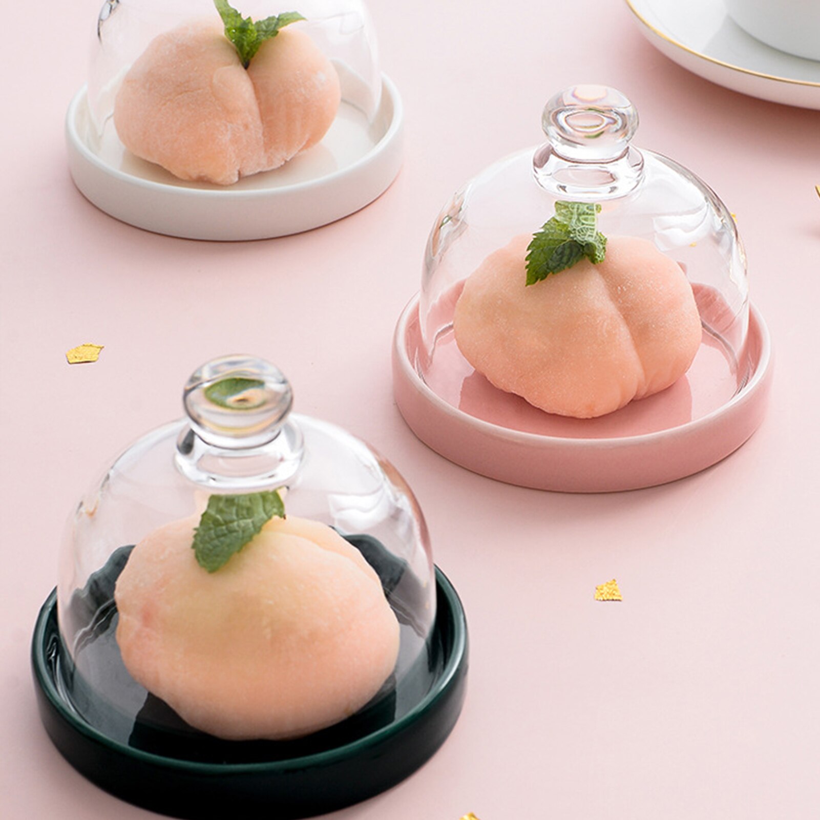 Nordic Ceramic Fruit Cake Tray With Lid Transparent Glass Cover Dessert Plate Food Display Decorative Kitchen Storage Container