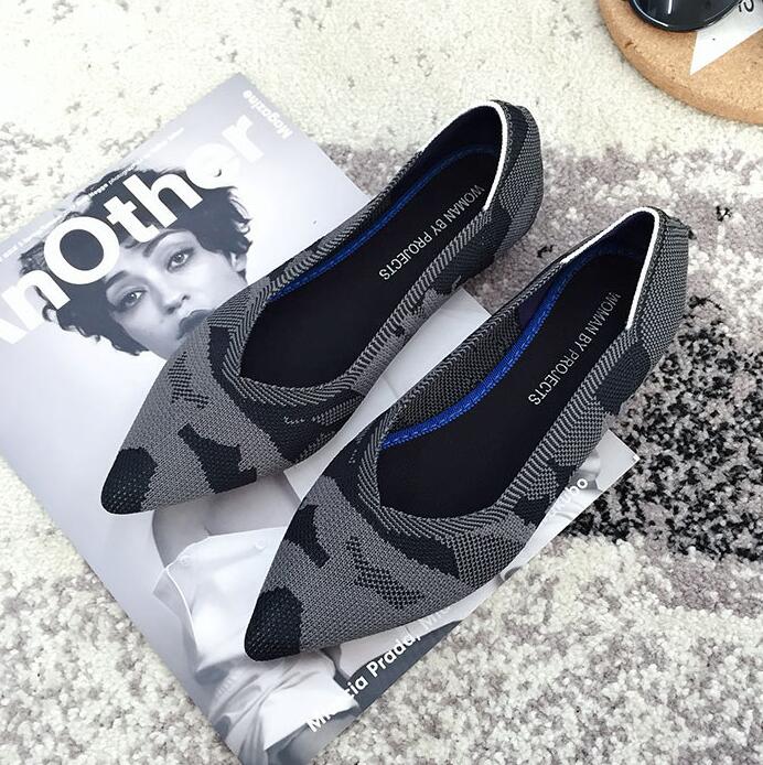 Beroemde Casual Boot Schoenen Vrouw Puntschoen Sapatos Stretch Breien Ballerina Flats Schoenen Lente Plus Size Roll-Up ballet: GRAY / 6