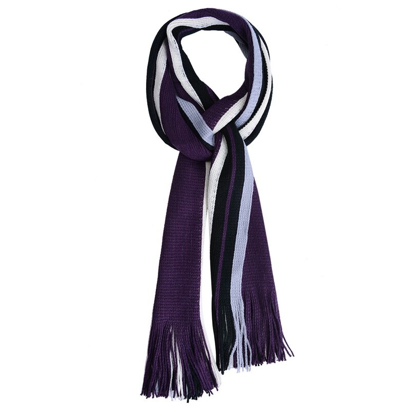Scarf Autumn Winter Men Long Patchwork Scarf for Men Tassel Winter Striped Scarves Japanese Men's Accessories: purple