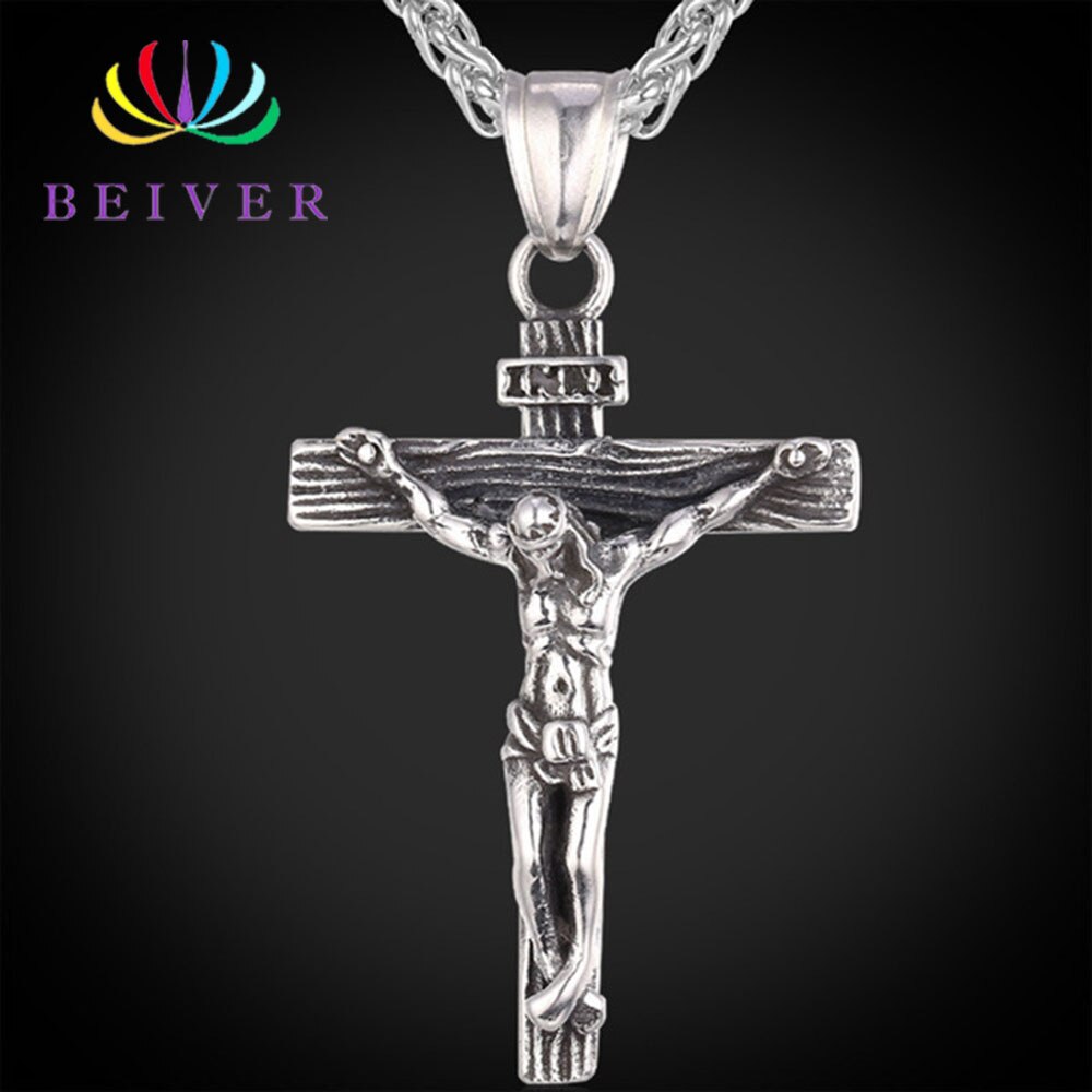 Religieuze Jesus Cross Heren Ketting Goud En Zilver Kleur Hanger Met Ketting Ketting Heren Mode Persoonlijkheid Ketting: Silver