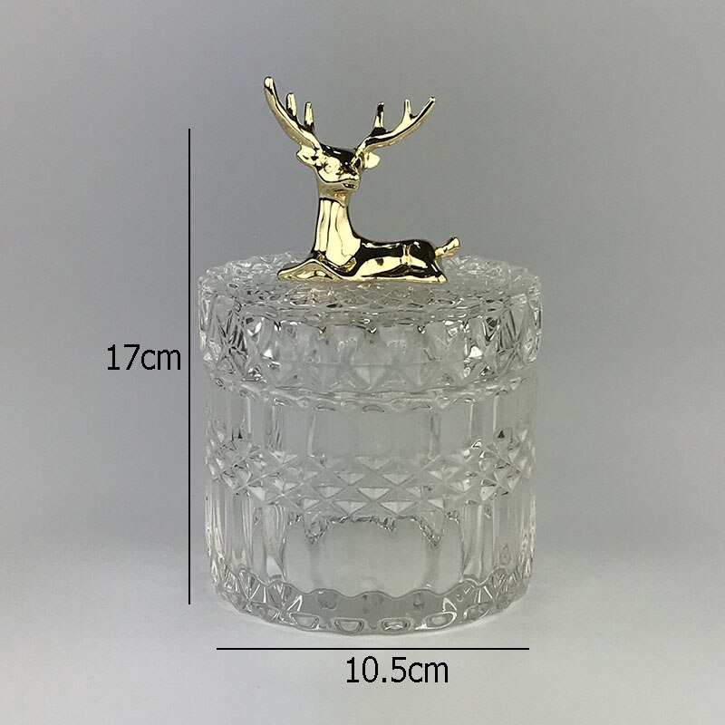 Bocaux de rangement décoratifs en forme de cerf doré, avec couvercle, bouteille en verre cristal, artisanat, collations de bureau, bonbons, décoration de salon: A-large Transparent