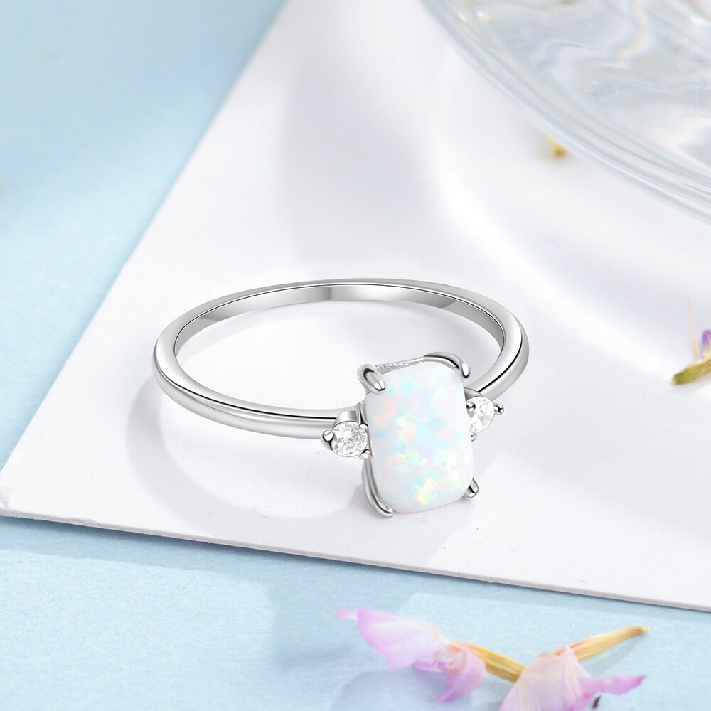 925 Sterling Silber Rechteckigen Opal Ringe für Frauen kubisch Zirkon Weibliche Finger Ringe Hochzeit Silber 925 Schmuck (Lam Hub fong)