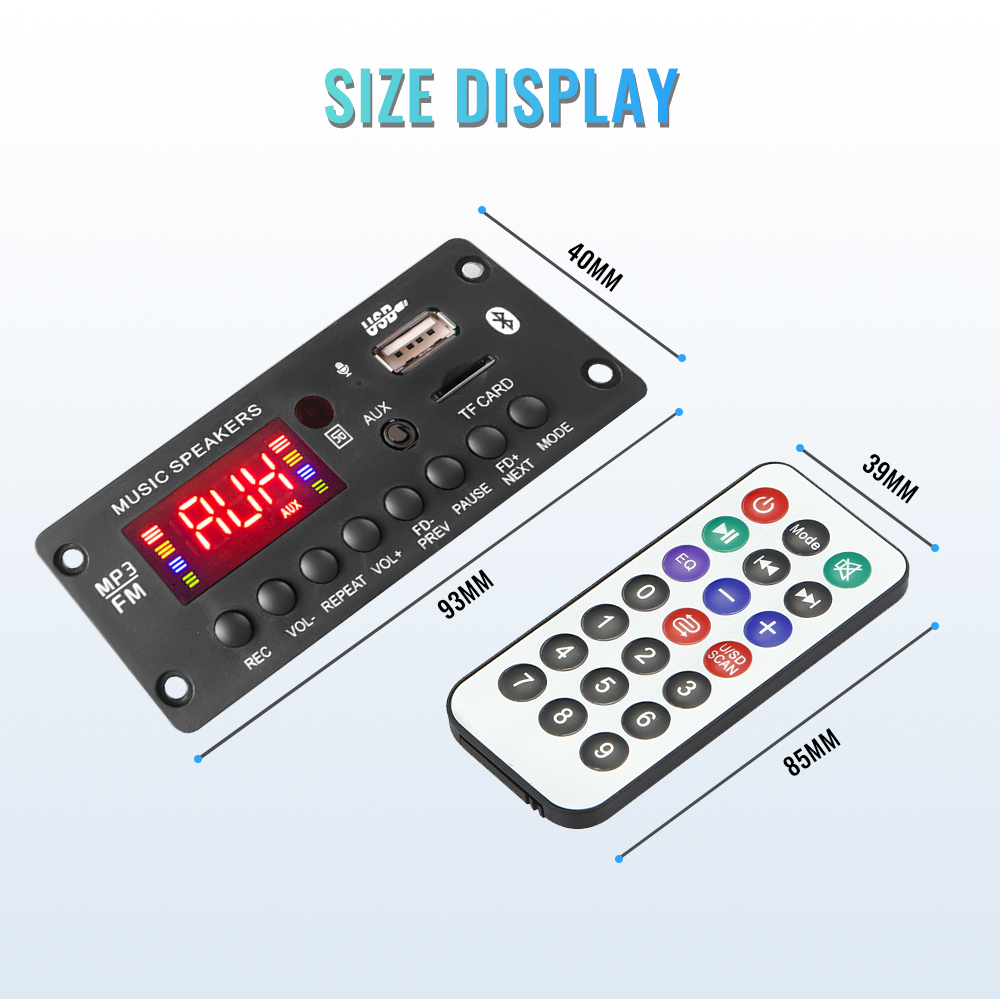 2*25W 50W Wzmacniacz 12V Odtwarzacz MP3 Dekoder Bluetooth 5.0 Samochodowy moduł radia FM TF USB AUX Odtwarzacz WMA Dekoder Zestaw głośnomówiący
