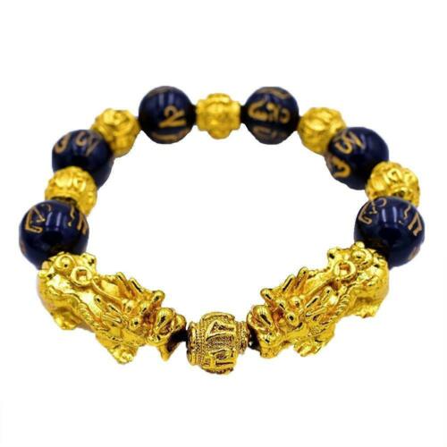 Feng Shui Black Obsidian Pi Xiu Wealth Bracelet Attract Wealth Good Lucky Stone Beads Bracelet Men Women Wristband Bracelet: C-Beads Size 14mm