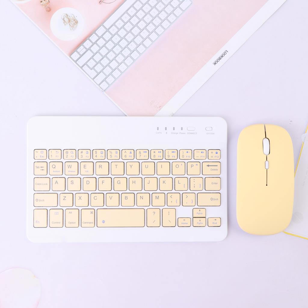 1 Set Wireless Keyboard Mobile Phone Tablet Computer Bluetooth-compatible Keyboard+Mouse Set 20*12.5cm: Yellow