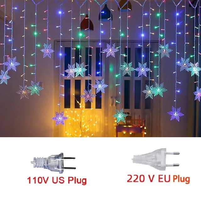 Weihnachten Schneeflocken LED Lichterketten Blinkende Fee Vorhang Lichter Wasserdicht Für Party Hochzeit Weihnachten Dekoration: WHITE / EU-Stecker