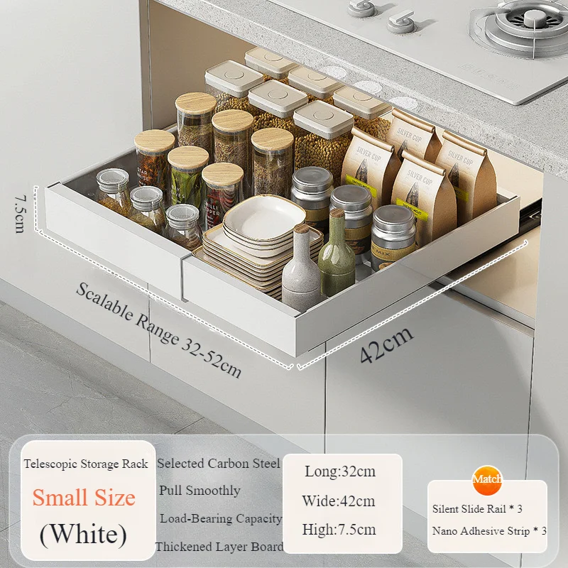 Verstelbare Uittrekbare Kast Opbergrek Schuift Kasten Laden Voor Keukengebruik Niet Ponsen Uittrekbare Glijbaan Opbergrekken: Bruin