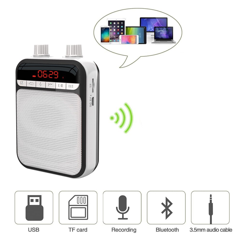 Amplificador de voz con micrófono, altavoz portátil Personal compatible con Bluetooth para profesores, guías turísticos, entrenadores, reproductor MP3