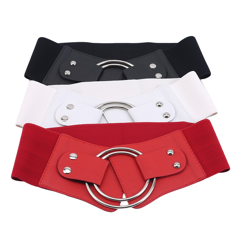 Vintage Wide Waist Elastic Belts For Women Stretchy Corset Waistband Hollow Metal Big Ring Women's Belt Exaggerate Cummerbund