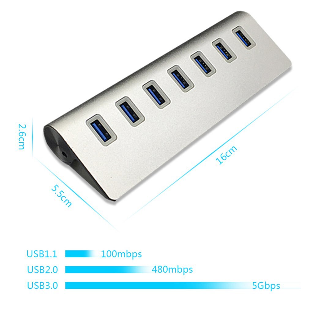 7 ports USB En Aluminium 3.0 MOYEU 5 Gbit/S Haute Vitesse + Adaptateur secteur Pour PC Ordinateur Portable Mac