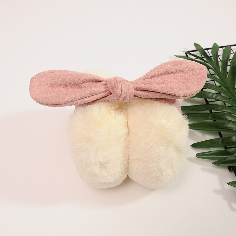 Women Cute Rabbit ears fur winter Earmuffs ear muffs warmers comfort warmuffs warm fur headphones for girls winter accessories: Pink