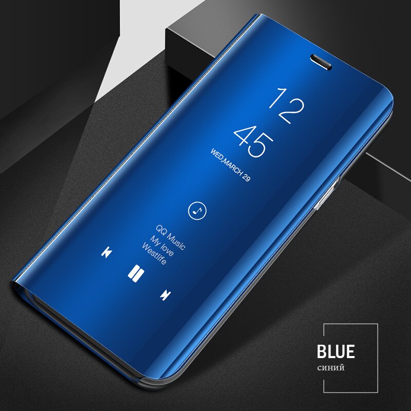 Spejl visning smart flip taske til huawei  y9 luksus originale magnetiske fundas  y 9 y92018 fla -lx1 fla  lx1 on læder telefon cover: Blå
