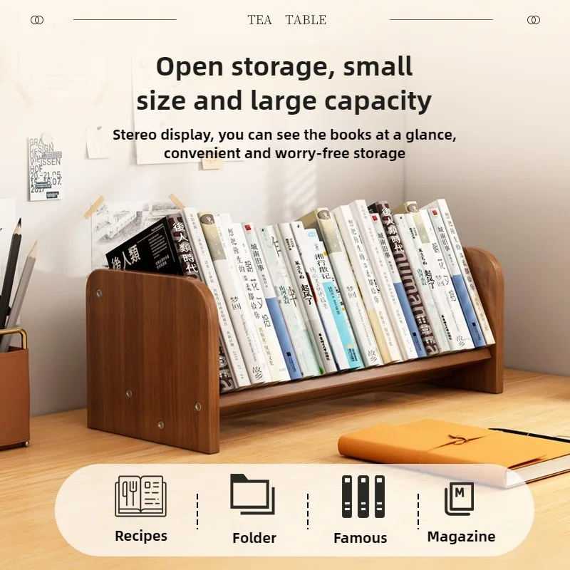 Rack de armazenamento de estante de mesa, mesa de casa de estudante, rack de armazenamento de suporte de livro pequeno, mesa de quarto, estante de livro simples