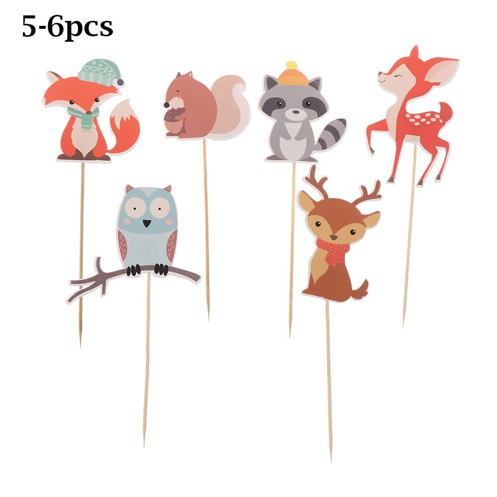 Decoración de papel para cupcakes con temática de criaturas del bosque, adornos de animales del bosque, selecciones para Tartas, fiestas de cumpleaños y bodas para niños: 5-6pcs