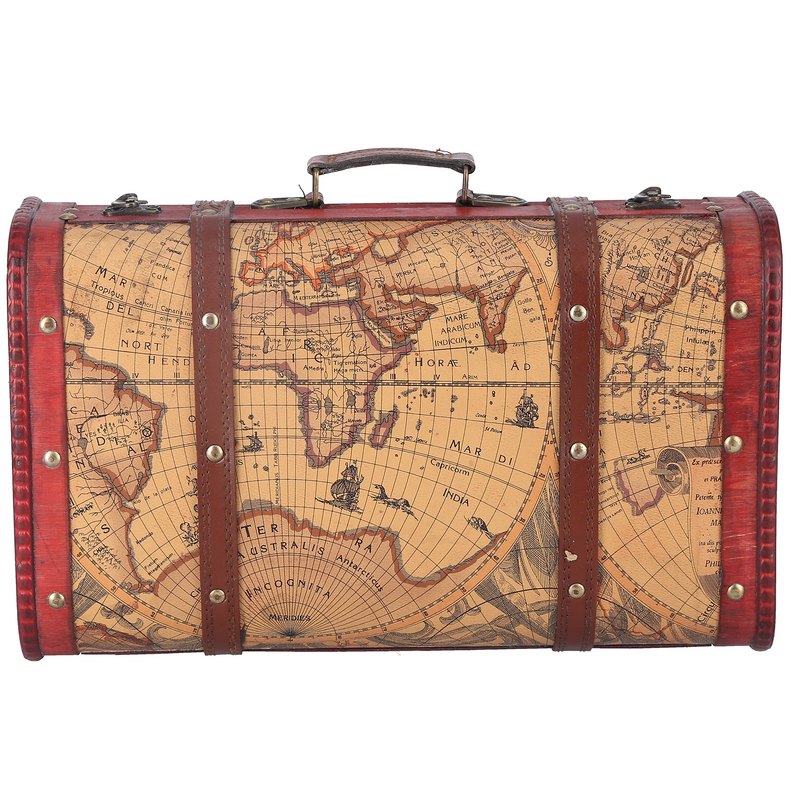 Maleta Retro Vintage de gran capacidad, portátil, de madera compuesta, de mapa, Cofre del Tesoro, estuche de almacenamiento para el hogar