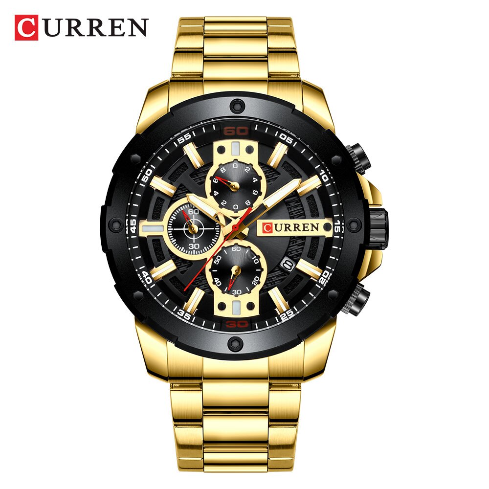 CURREN Sport Quartz heren Horloge Luxe Rvs Horloges Chronograaf Horloges voor Mannelijke Klok: gold watch