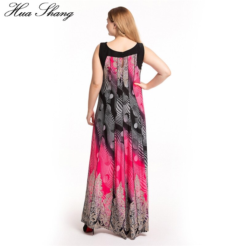 6XL Plus Size Boho Jurk Lange Vrouwen Zomer O Hals Mouwloos Dot Bloemenprint Bohemian Beach Jurk Rood Dames Tuniek zonnejurk