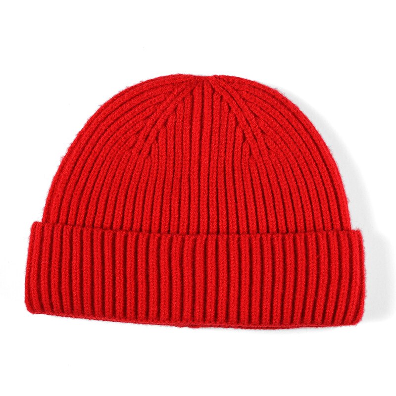 Vinterhue strikket kort beanie ensfarvet melon kasket kvinder mænd hip hop kalot unisex street retro casual hat: Rød