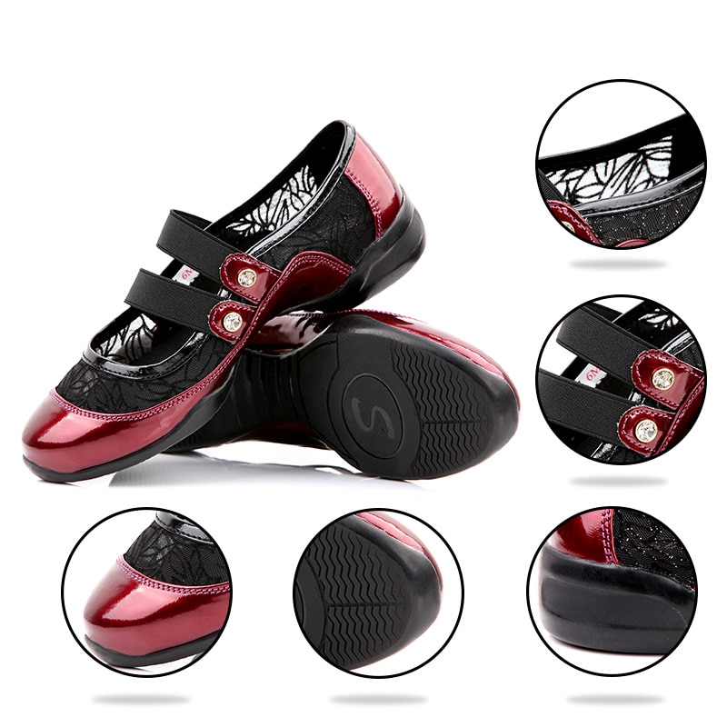 Sports Sneakers Pu+Air-Mesh Breathable Soft Dance Sneakers Elastic Shoe-Lace Performance Dancing Shoes HROYL