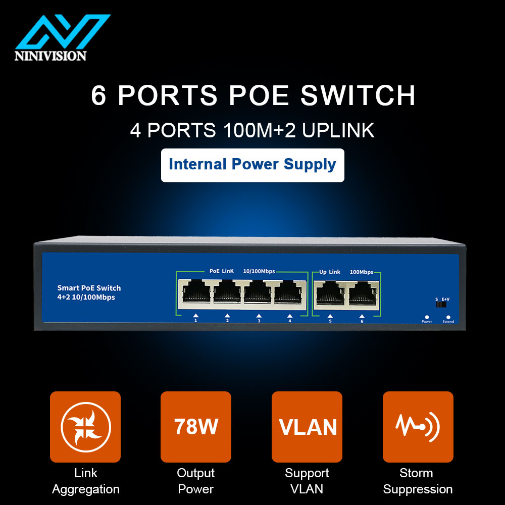 4 Port PoE switch for ip camera with 2 port 100M uplink 1 port SFP PoE Ethernet Switch PoE 52V switch