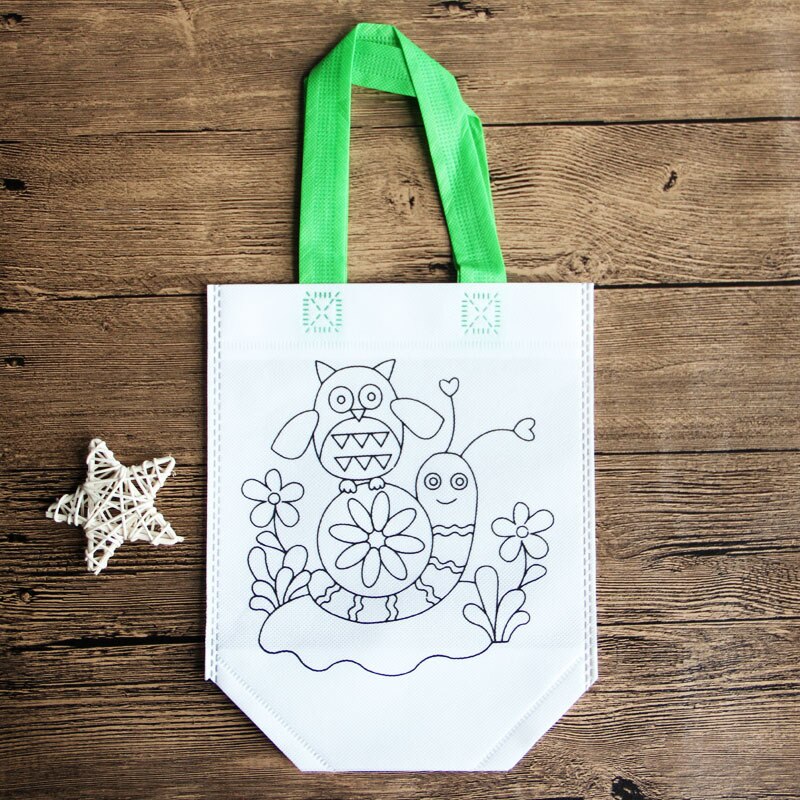 10pcs Per Bambini FAI DA TE Eco-Friendly Borsa Graffiti Giocattolo Educativo Scuola Materna Pittura A Mano Materiali Tessuto Borse Per Bambini Giocattoli Regali: Snails and Owl
