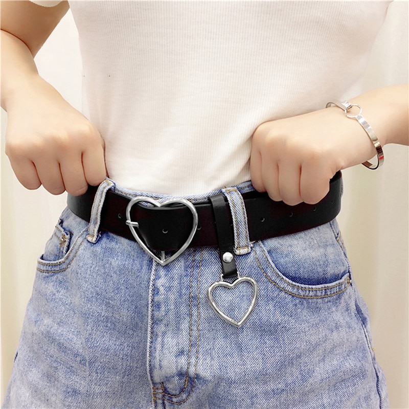 Sweetheart Buckle with Adjustable Ladies Luxury Brand Cute Heart-shaped Thin Belt Punk Belts