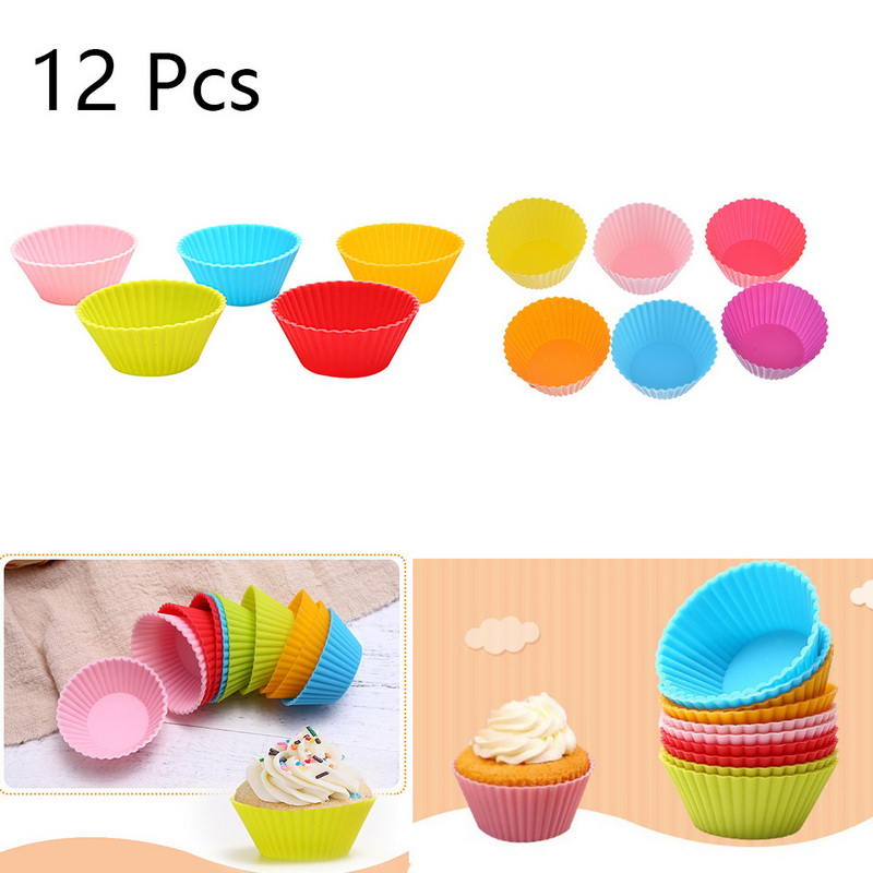 12 stuks siliconen cake cupcake cup cake tool bakvorm siliconen bakvorm cupcake en muffin cupcake voor doe-het-zelf in willekeurige kleur
