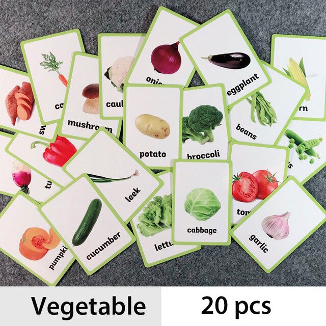 18 stk / sæt madmængder engelsk ord flashkort børn, der lærer kort tidlige pædagogiske legetøj: B