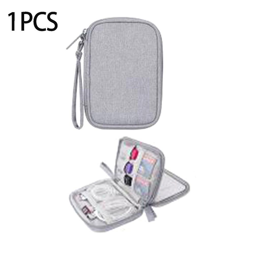 Digital Storage Bag Data Cable Headsets Bag Portable Mobile Hard Disk Storage Bag Travel Storage Desktop Storage: gray double layer