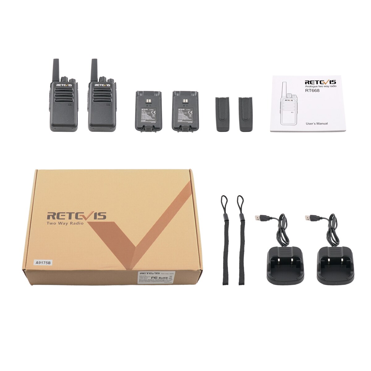 Retevis Walkie Talkie 2 Stück RT668 PMR 446 FRS Walkie-Talkies Zwei-Wege-Radio Tragbare Kommunikationsausrüstung PTT-Radio Hotel Café