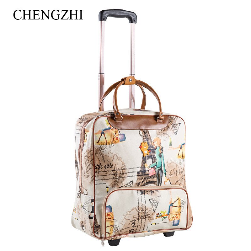 CHENGZHI femmes chariot rayures bagages valise à roulettes sac de voyage décontracté sur roues