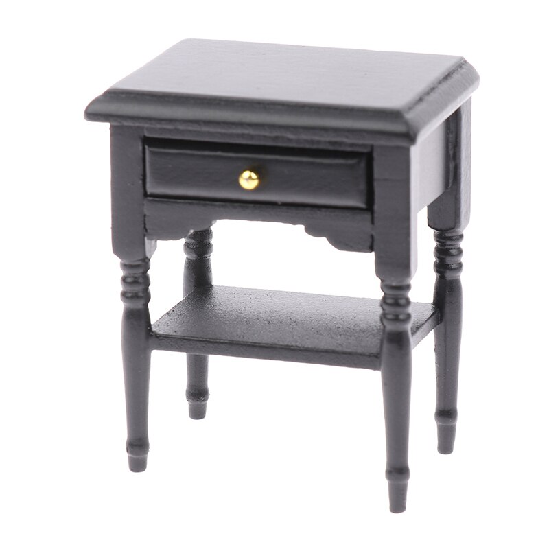 1:12 Dollhouse Miniatuur Houten Zwart Nachtkastje Kast Poppen Miniatuur Mini Meubels Accessoires