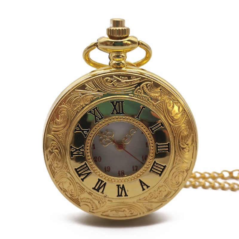 Retro Steampunk Hollow Case Quartz Pocket Watch men Necklace Gold Pocket &amp; Fob Watches Chain Men Women Clock Pendant
