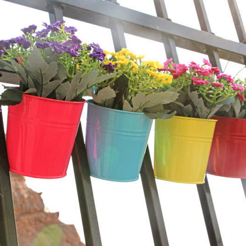 10 farver hængende blomsterpotter krog vægkrukker havekrukker balkon plantekasser metal spand blomsterholdere boligindretning