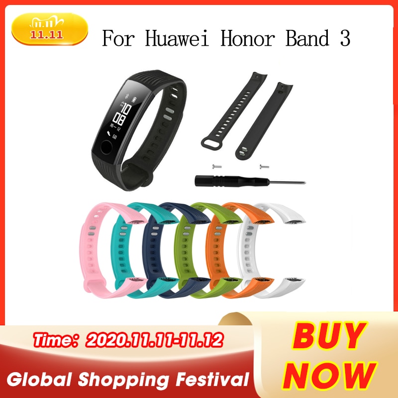 Horlogeband Strap Voor Huawei Honor Band 3 Vervanging Siliconen Effen Kleur Polsband Verstelbare Horloge Bandjes