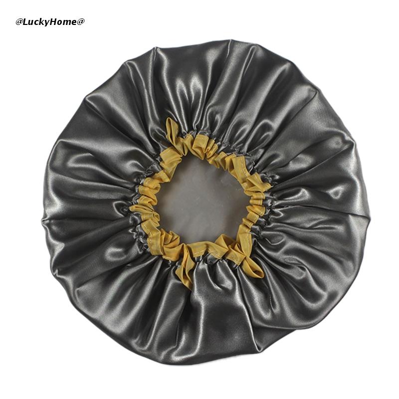 Bonnet de bain épais Double couche, imperméable, pour femmes, accessoires de salle de bain, pour voyage, Spa, hôtel, maison: Yellow edge gray