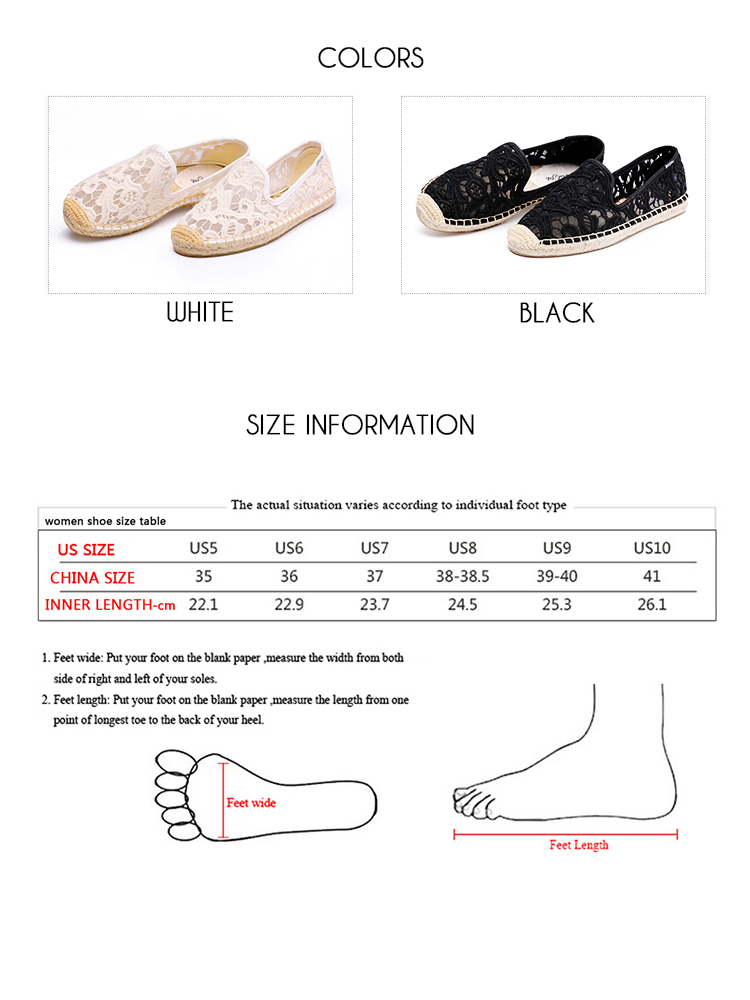 Women summer flat shoes round toe espadrilles loafer, lace upper smoking shoes
