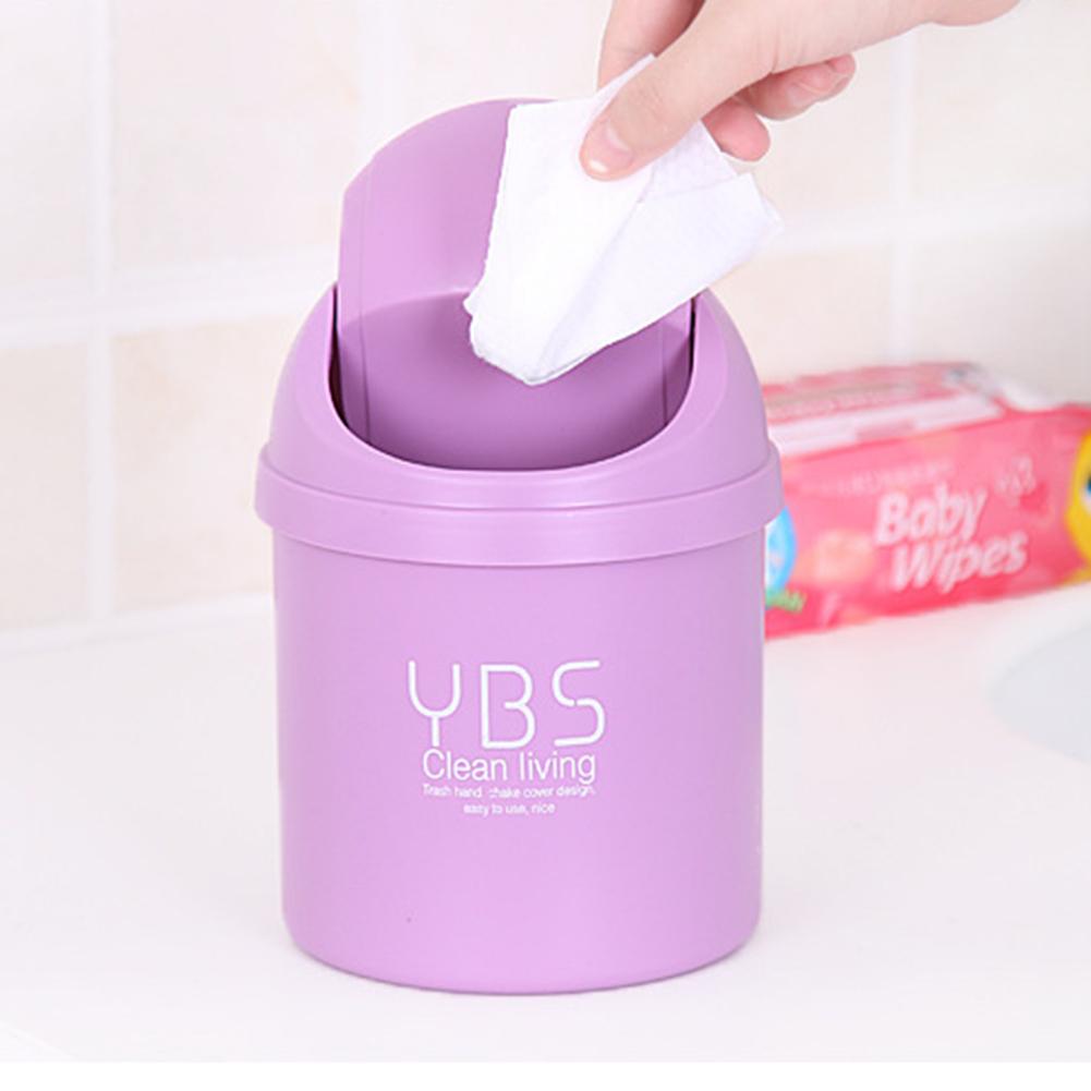 Mini Waste Bin Desktop Home Garbage Basket Table Trash Can Swing with Lid Office Household Mini Trash Can