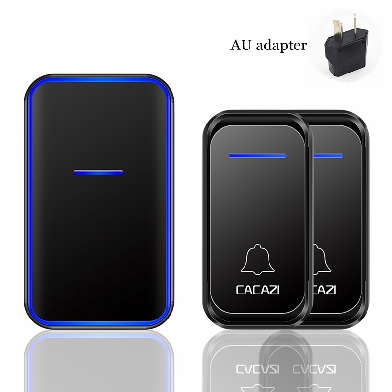 CACAZI Home Welkom Draadloze Deurbel Waterdicht 2 Knop 1 Ontvanger US EU UK AU Plug 300M Remote Call Deur bell Draadloze Chime: black 2x1 AU