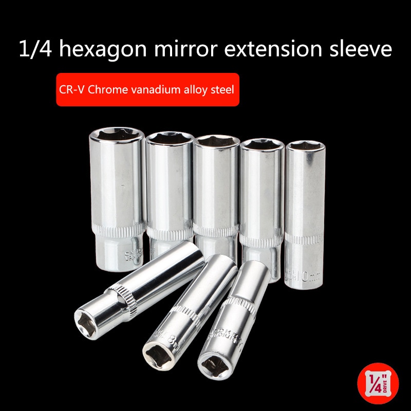 2pcs/set 1/4 Socket Set Adapter Long Sockets 7mm 8mm 10mm 13mm Deep Socket Tool Heads Torque Spanner Ratchet Socket Wrench