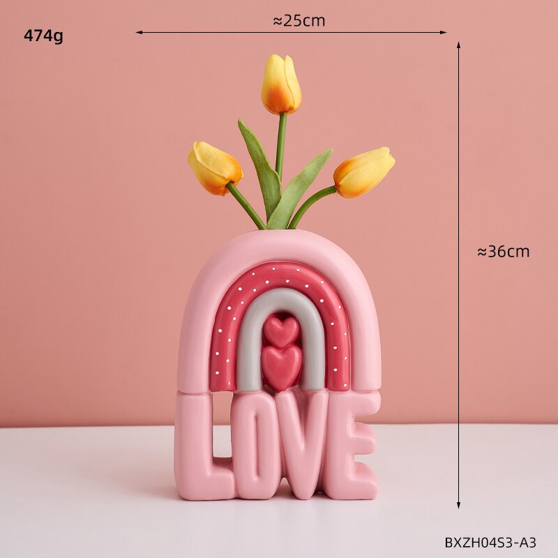 Desenhos animados vaso de amor vaso de flores kawaii decoração de casa nordic decoração para casa menina quarto acessórios de decoração rosa vaso de flores: Pink-Combination C