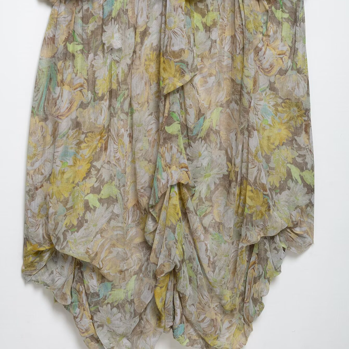 ZBZA - Vestido estampado para mujer, cuello en V, mangas chal, plisado, suelto, falda midi, primavera y verano, , informal, versátil, , falda larga