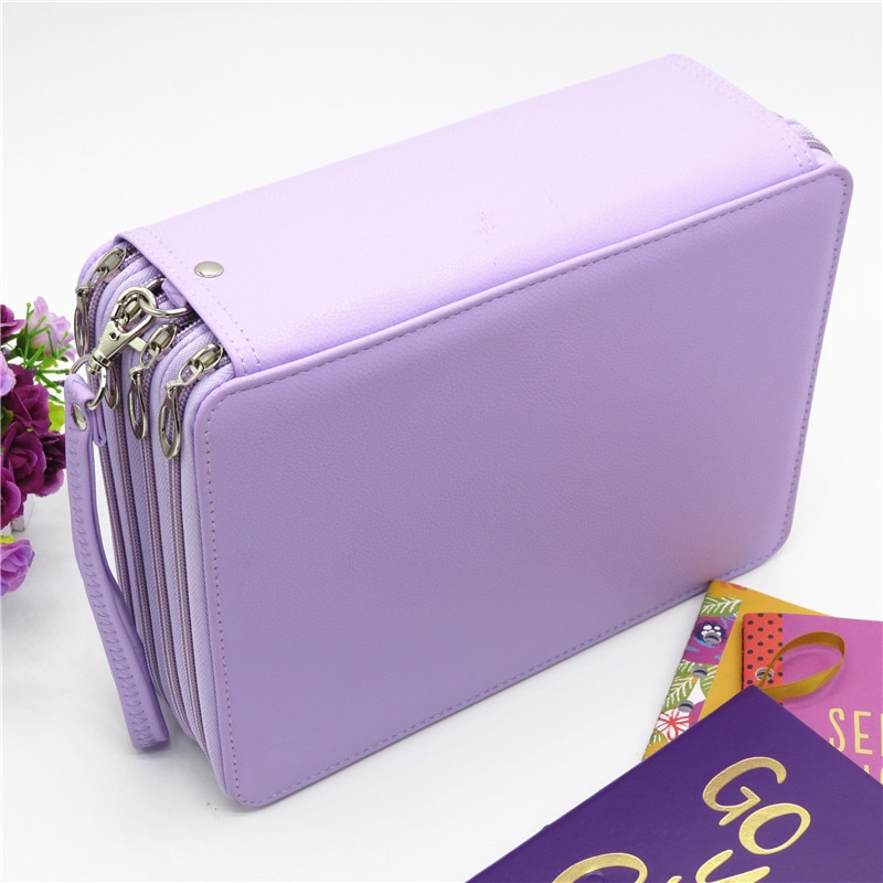 Cartuchera escolar de cuero PU, estuche de lápices de colores de gran capacidad con 184 agujeros, cartuchera multifuncional para suministros de arte,