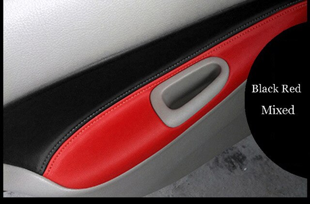 Panel de puerta Interior de microfibra de cuero de 4 Uds., cubierta de reposabrazos para Peugeot 206 207 Citroen C2: Black Red Mixed