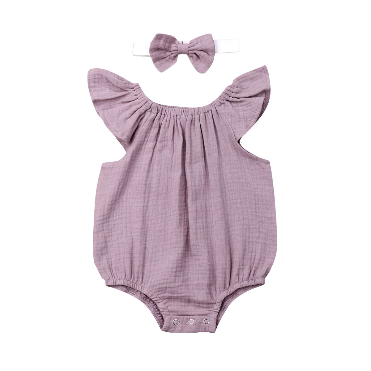 Summer Newborn Baby Girls Boys ruffled Romper Jumpsuit with headband Outfits Clothes Sunsuit 2pcs: 5 / 6M