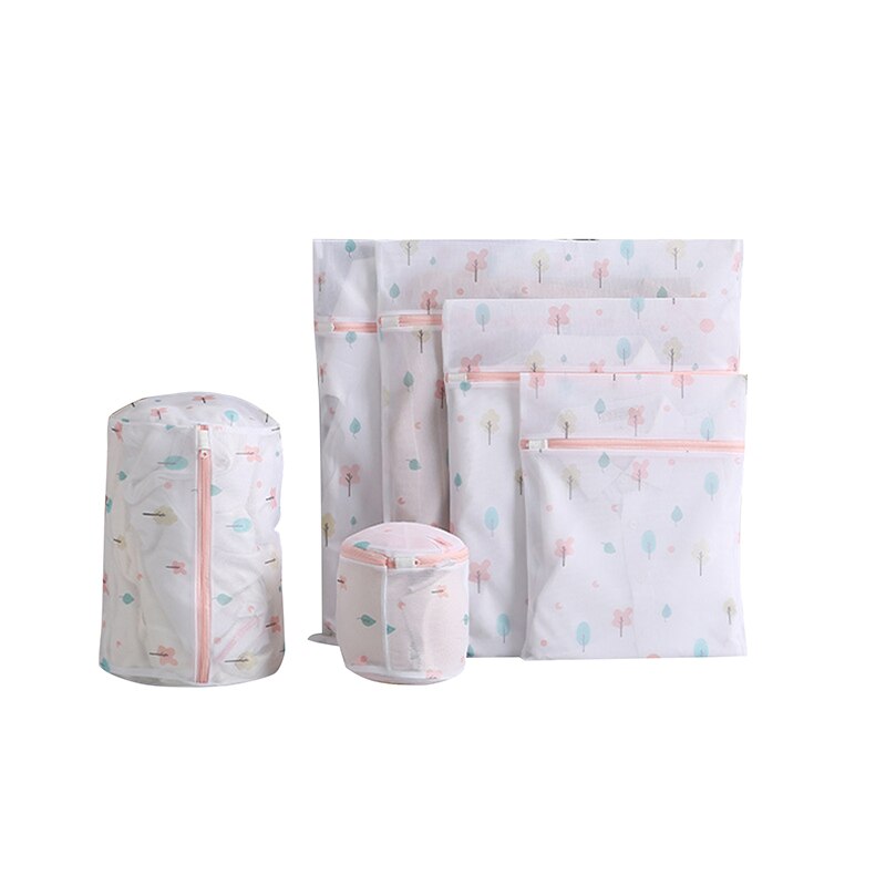 Laundry Bag Printing Zippered Mesh Polyester Washing Net Bag For Underwear Sock Washing Machine Pouch Clothes Bra Bags: type B 6PC