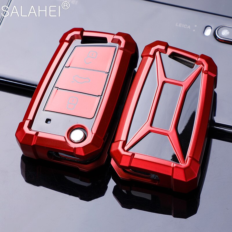 Tpu autosleutelhoesje voor volkswagen vw golf 7 mk7 seat ibiza leon  fr 2 altea aztec skoda octavia sleutelhanger accessoires: B-rood