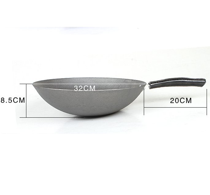 Four à Wok en fonte raffinée poêle en fer assortie fond plat épaissi sans revêtement santé 32cm marmite cuisine