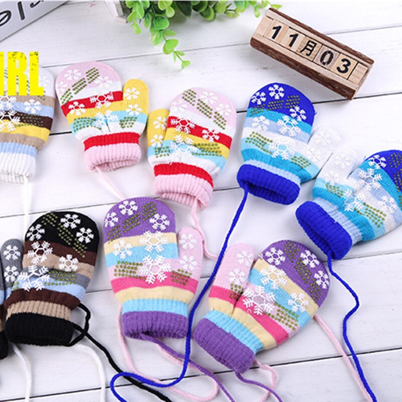 Neue Winter Baby Jungen Mädchen Schneeflocke Gestrickte Handschuhe Warme Seil Volle Finger Handschuhe Handschuhe Für Kinder 1-4Y Kinder Handschuhe