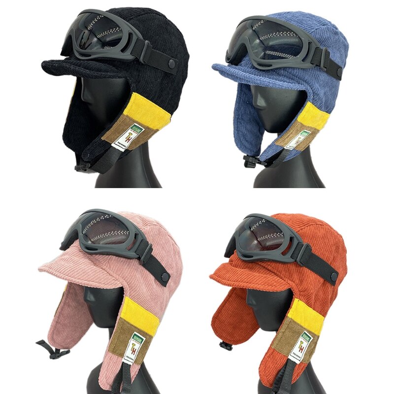 Gorro de aviador de invierno para niños, gafas de protección para las orejas, Color sólido